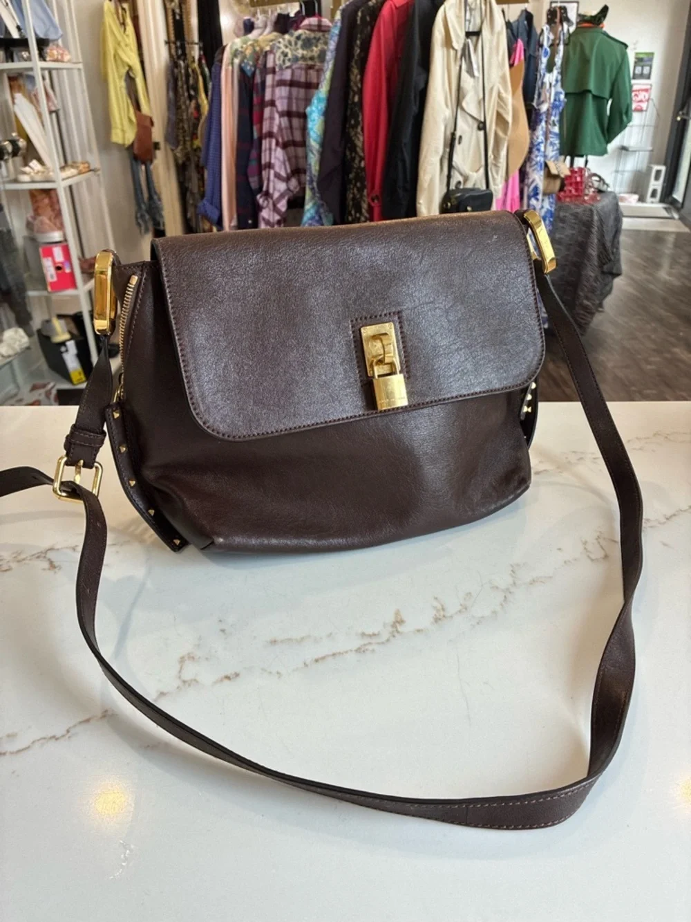 Marc Jacob’s paradise Baxter Brown Leather Shoulder Bag Gold Hardware